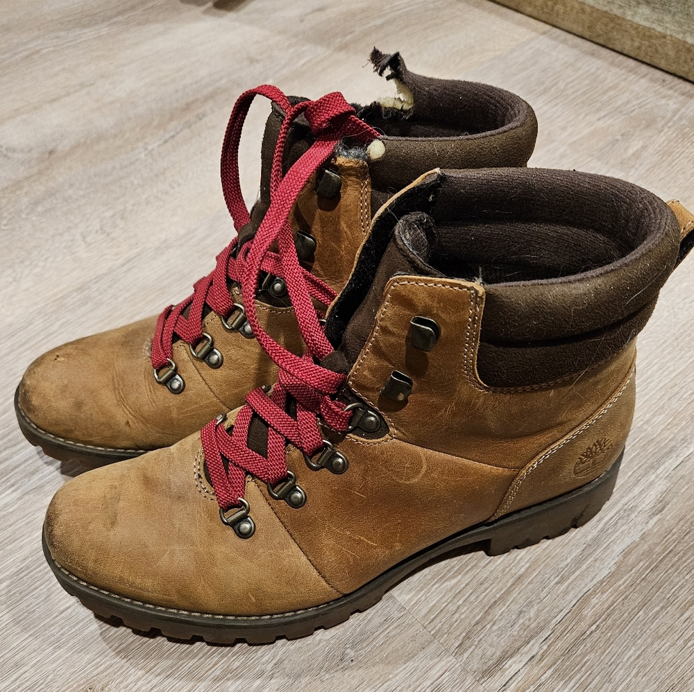 Brown Leather Hiking Boots with Red Laces